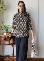 Cotton Brown Casual Wear Printed Readymade Peplum Top